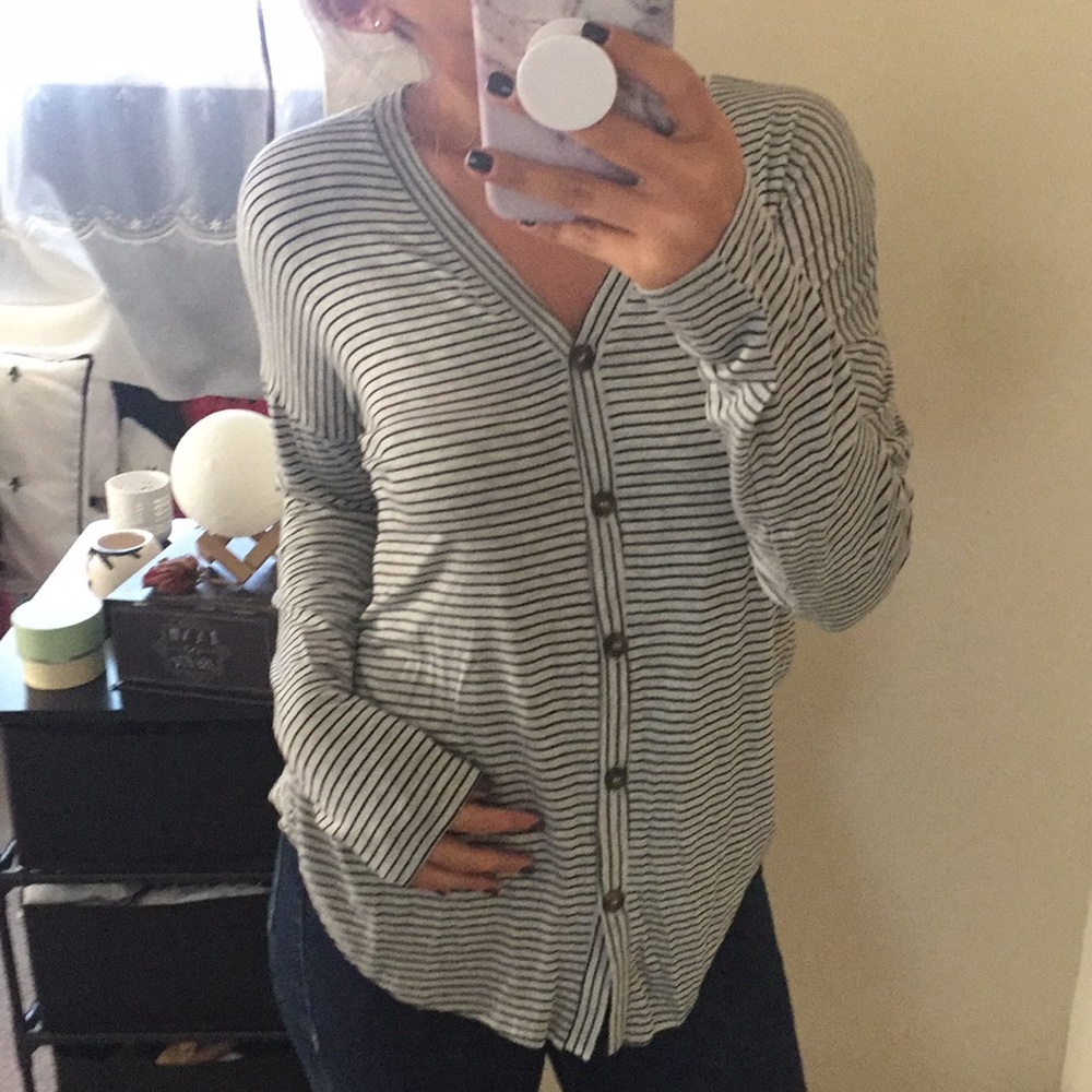 Grey & Black Striped Top